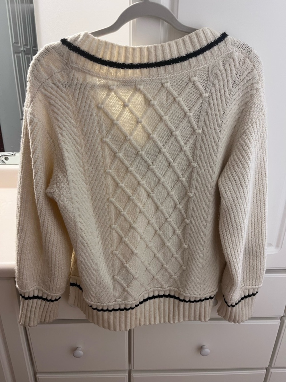 Anthropologie Maeve Cream V-Neck Sweater with Black Trim - Picture 2 of 4